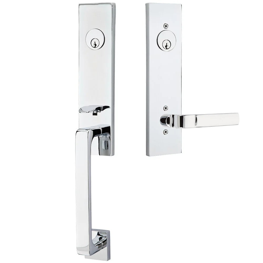 Emtek Davos Handleset with Interior Aston Lever Polished Chrome