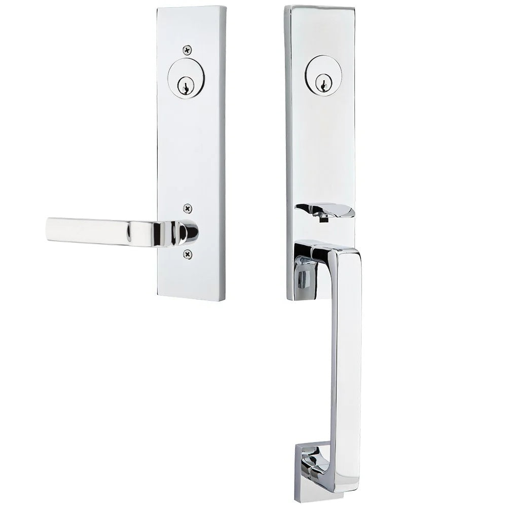 Emtek Davos Handleset with Interior Aston Lever Polished Chrome