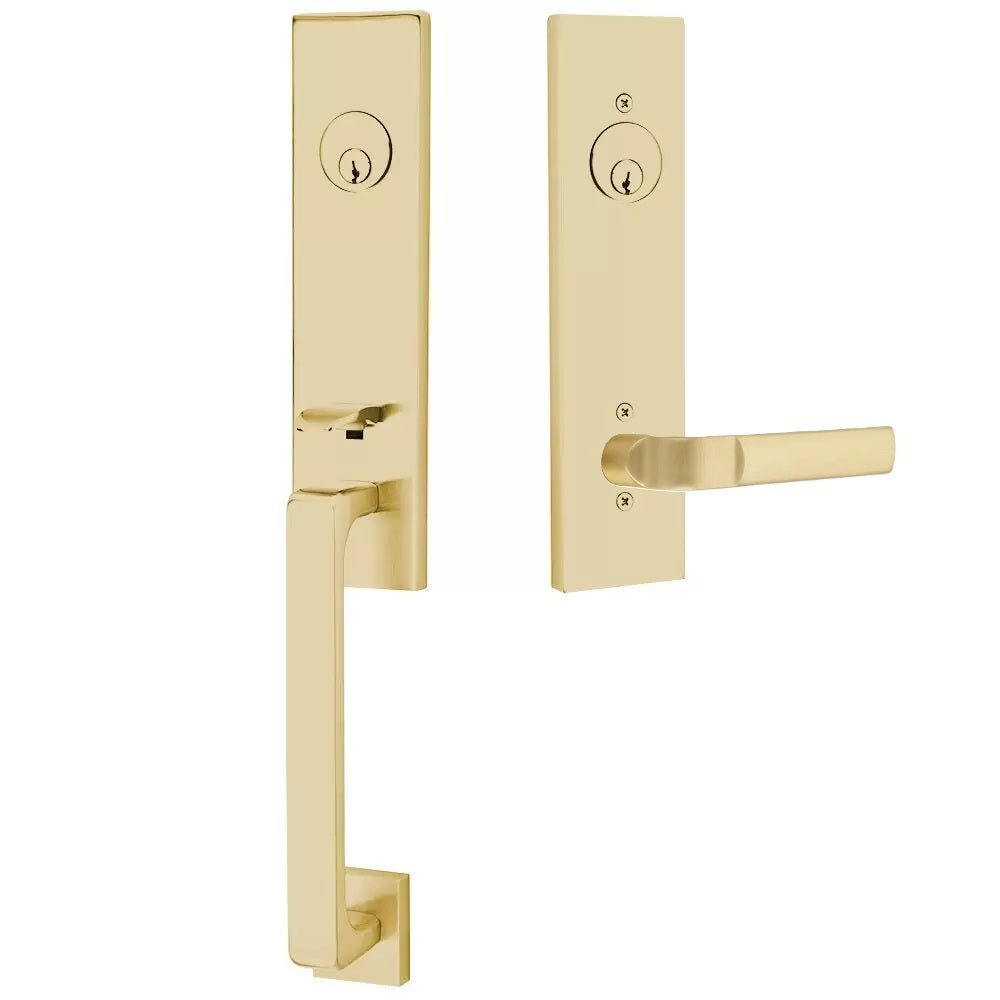 Emtek Davos Handleset with Interior Aston Lever Satin Brass