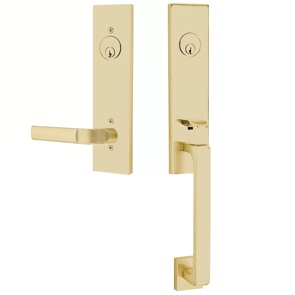 Emtek Davos Handleset with Interior Aston Lever Satin Brass