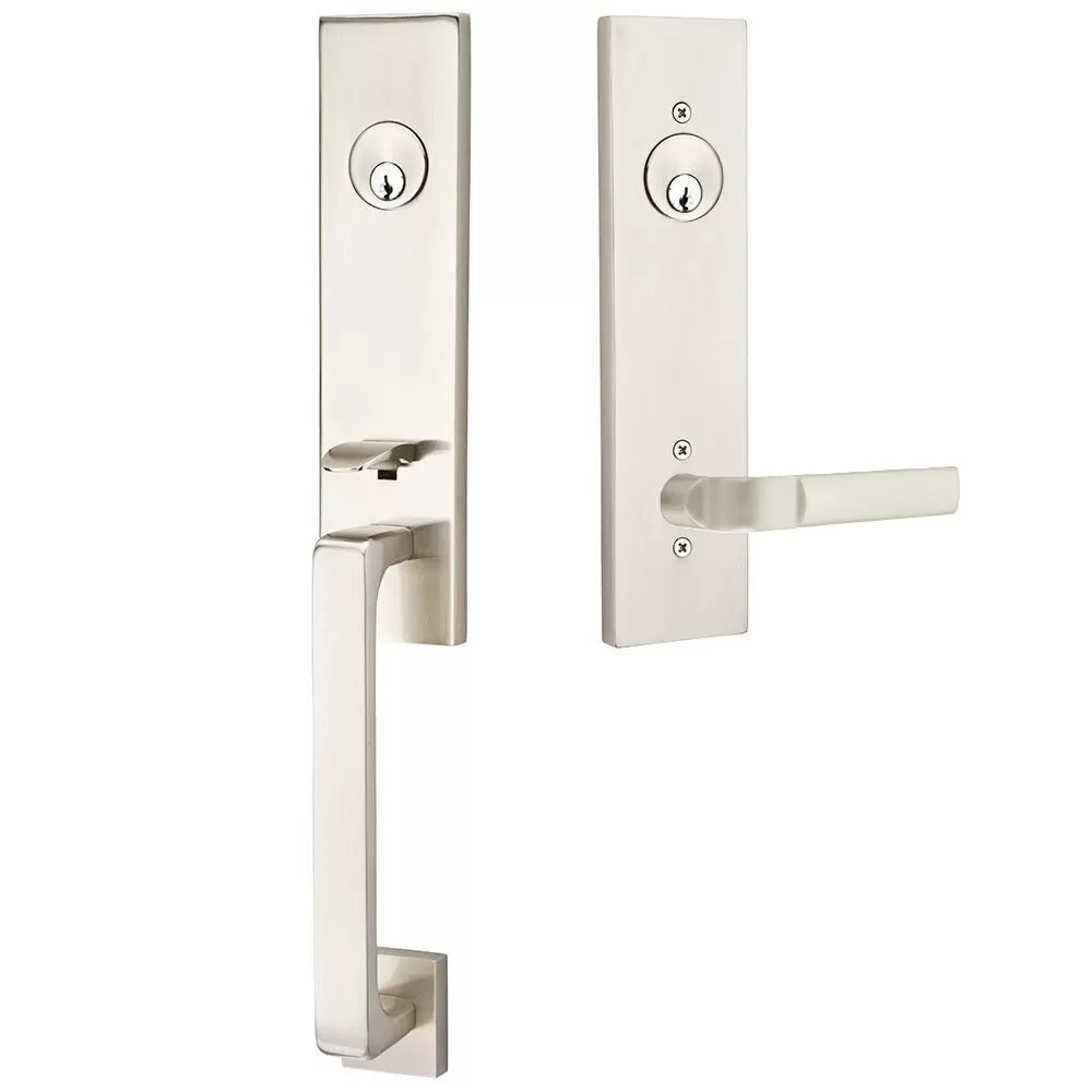 Emtek Davos Handleset with Interior Aston Lever Satin Nickel
