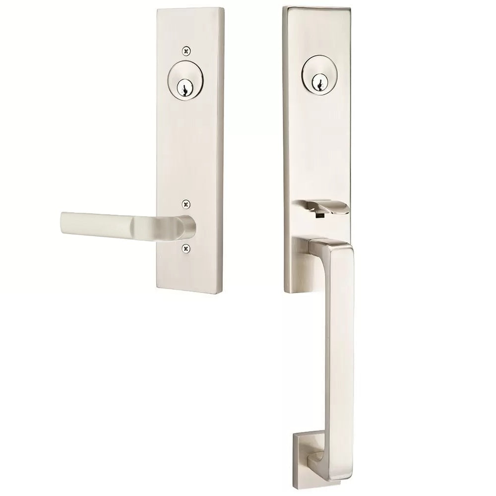Emtek Davos Handleset with Interior Aston Lever Satin Nickel