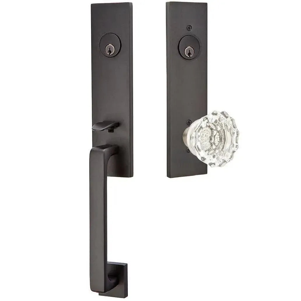 EmtekEmtek Davos Handleset with Interior Astoria Glass Knob in 