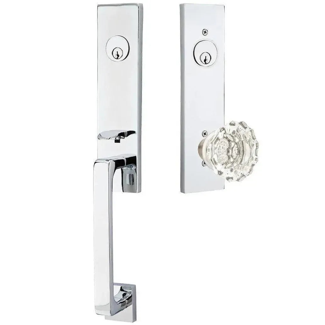 EmtekEmtek Davos Handleset with Interior Astoria Glass Knob in 