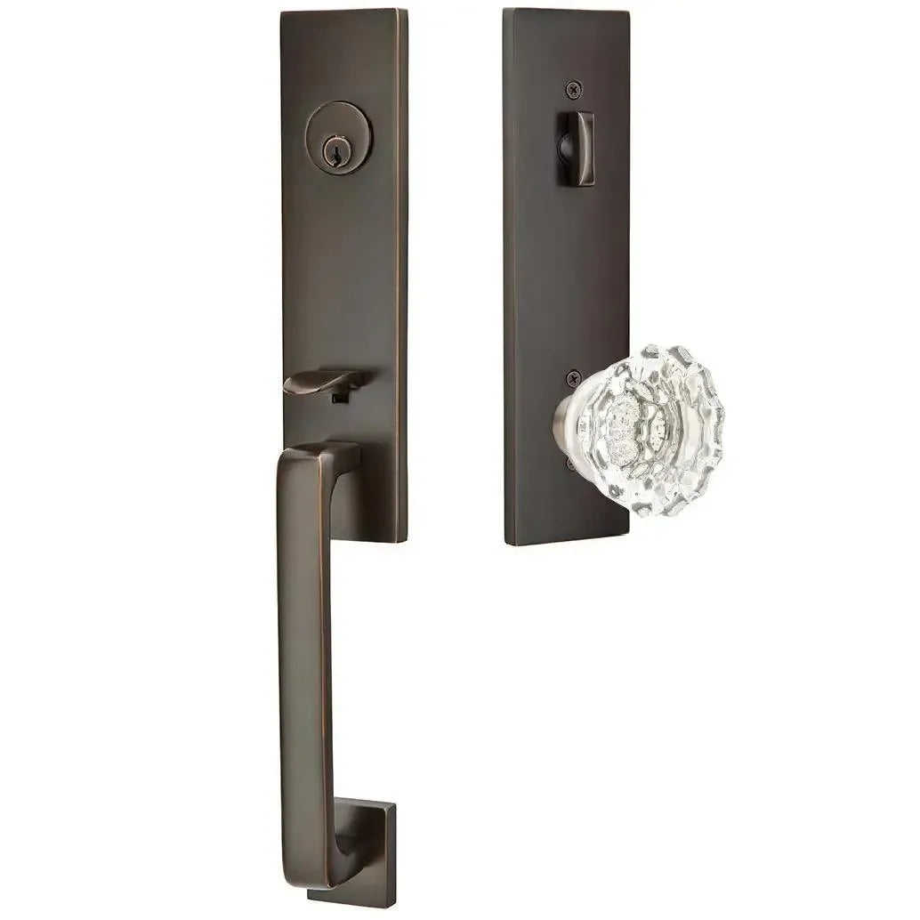EmtekEmtek Davos Handleset with Interior Astoria Glass Knob in 