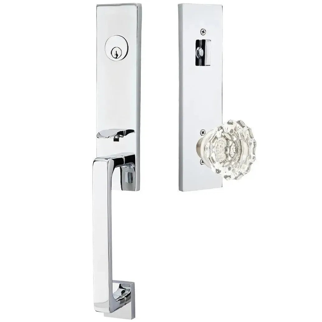 EmtekEmtek Davos Handleset with Interior Astoria Glass Knob in 