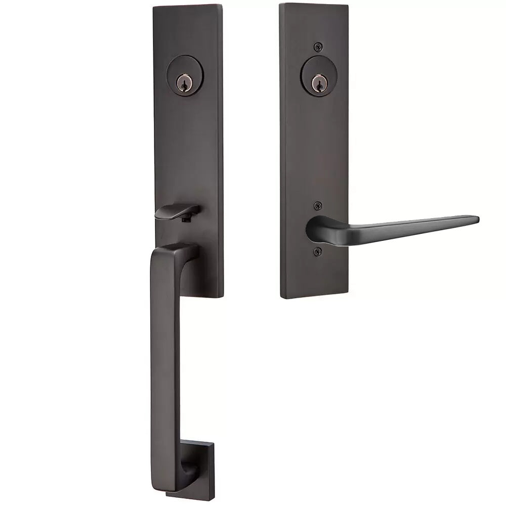 Emtek Davos Handleset with Interior Athena Lever Flat Black
