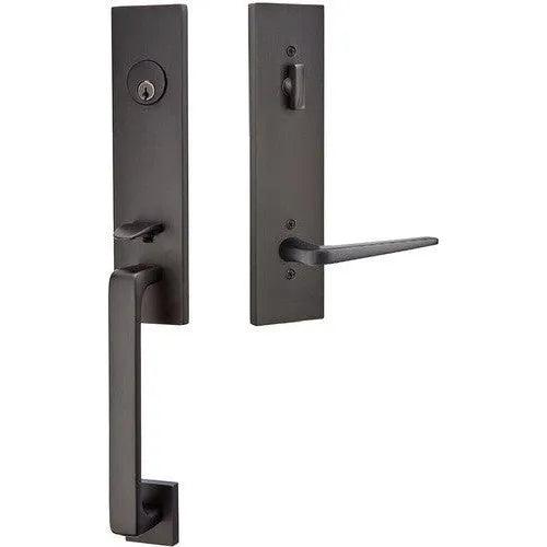 Emtek Davos Handleset with Interior Athena Lever Flat Black