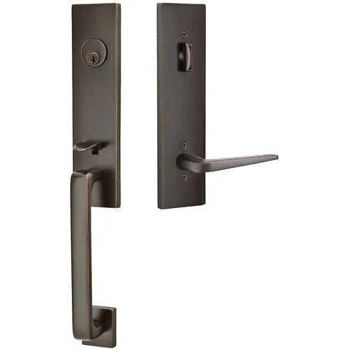 Emtek Davos Handleset with Interior Athena Lever Oil Rubbed Bronze