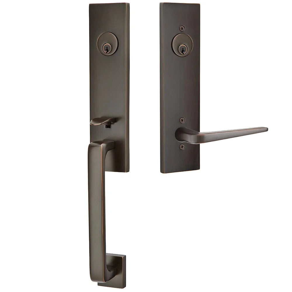 Emtek Davos Handleset with Interior Athena Lever Oil Rubbed Bronze