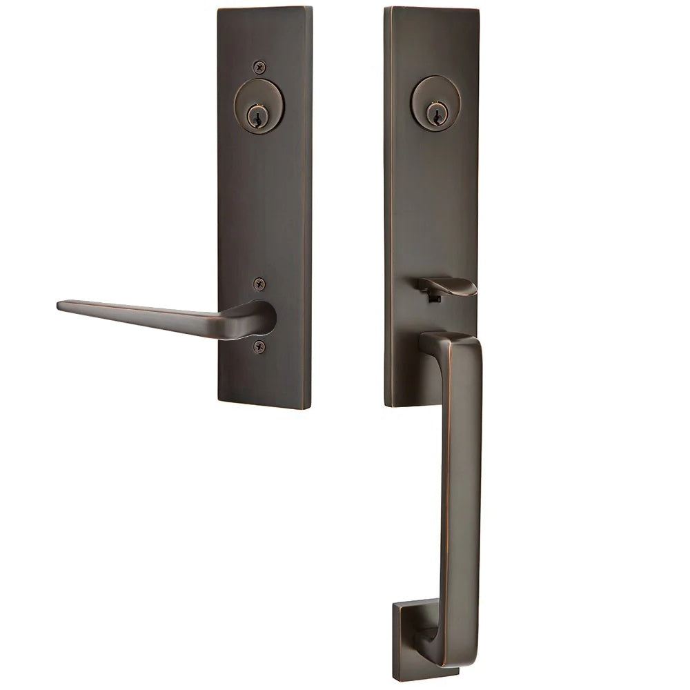 Emtek Davos Handleset with Interior Athena Lever Oil Rubbed Bronze