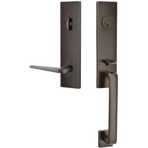 Emtek Davos Handleset with Interior Athena Lever Oil Rubbed Bronze