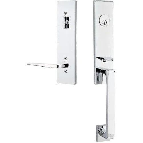 Emtek Davos Handleset with Interior Athena Lever Polished Chrome