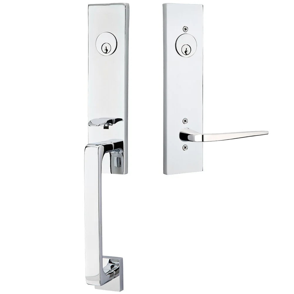 Emtek Davos Handleset with Interior Athena Lever Polished Chrome
