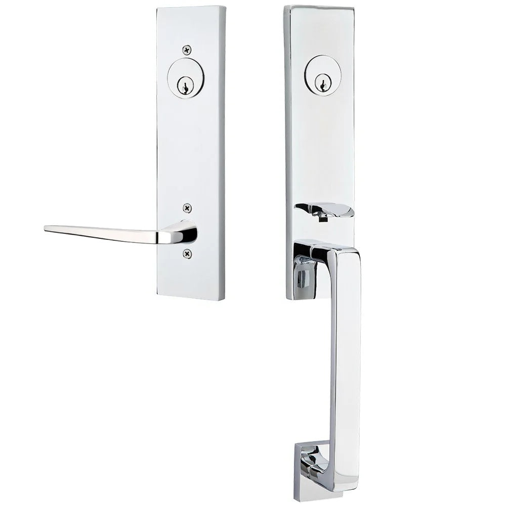Emtek Davos Handleset with Interior Athena Lever Polished Chrome