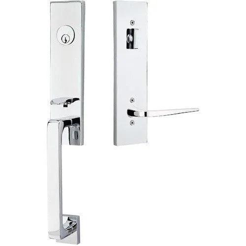 Emtek Davos Handleset with Interior Athena Lever Polished Chrome