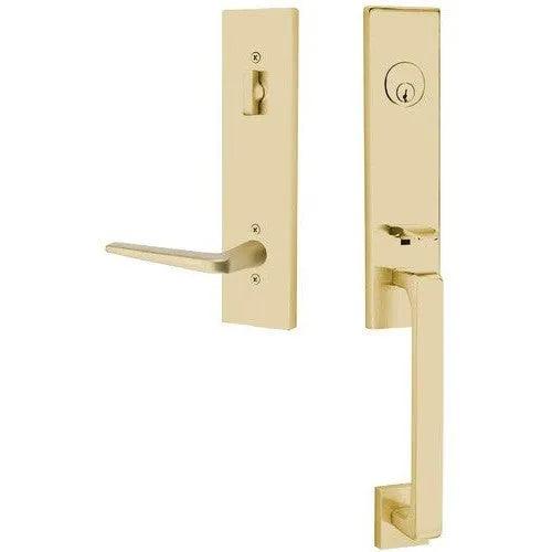 Emtek Davos Handleset with Interior Athena Lever Satin Brass