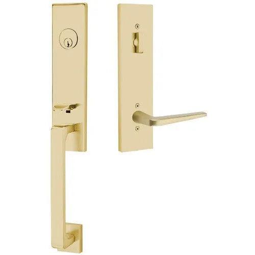 Emtek Davos Handleset with Interior Athena Lever Satin Brass