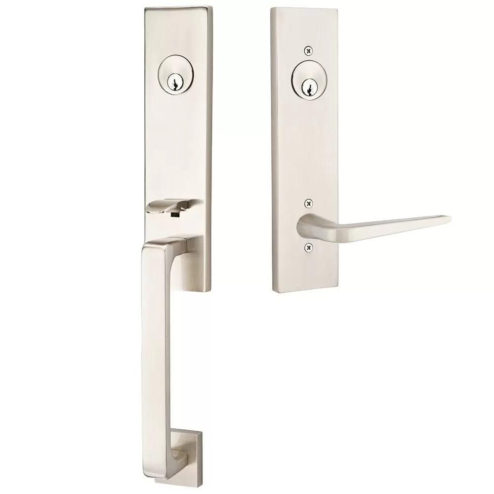Emtek Davos Handleset with Interior Athena Lever Satin Nickel