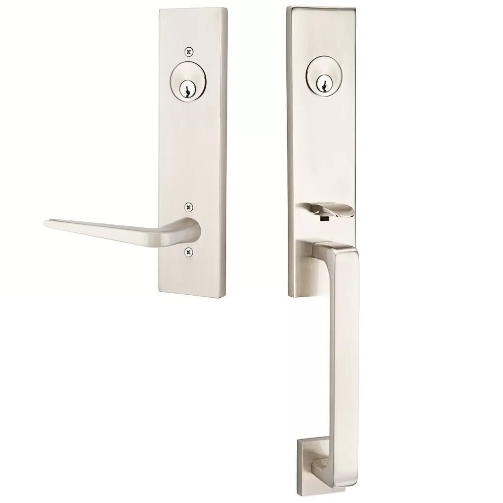 Emtek Davos Handleset with Interior Athena Lever Satin Nickel