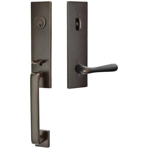 Emtek Davos Handleset with Interior Basel Lever 