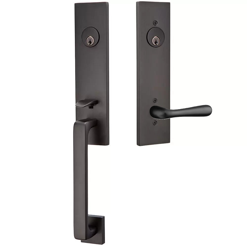 Emtek Davos Handleset with Interior Basel Lever Flat Black