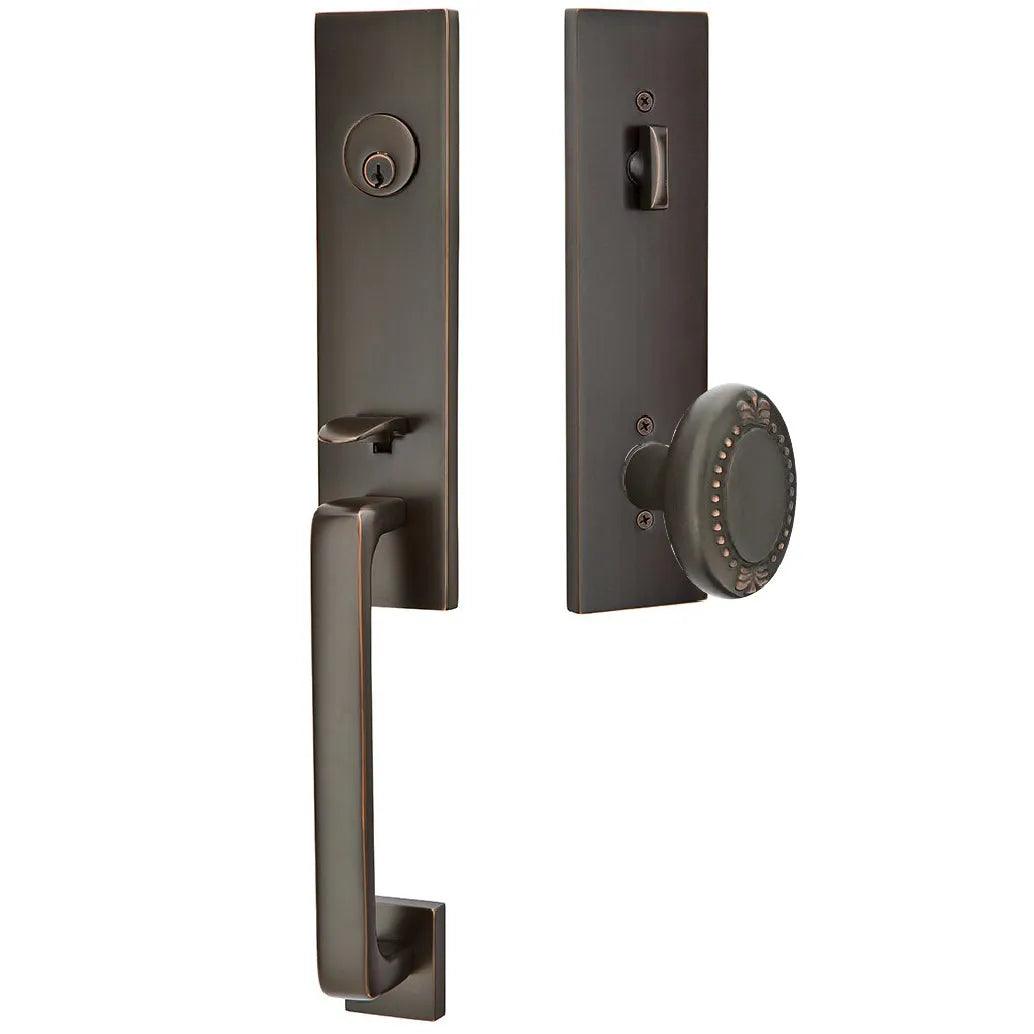 Emtek Davos Handleset with Interior Beaded Egg Knob Oil Rubbed Bronze