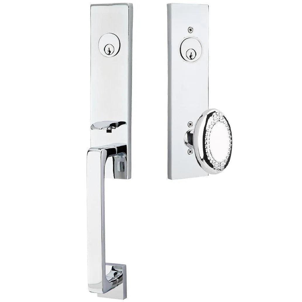 Emtek Davos Handleset with Interior Beaded Egg Knob Polished Chrome
