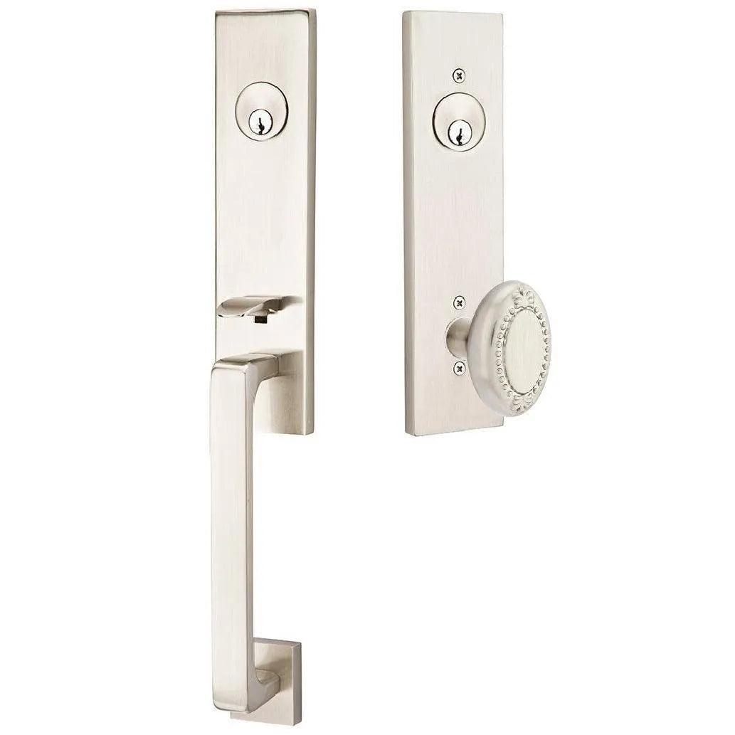 Emtek Davos Handleset with Interior Beaded Egg Knob Satin Nickel