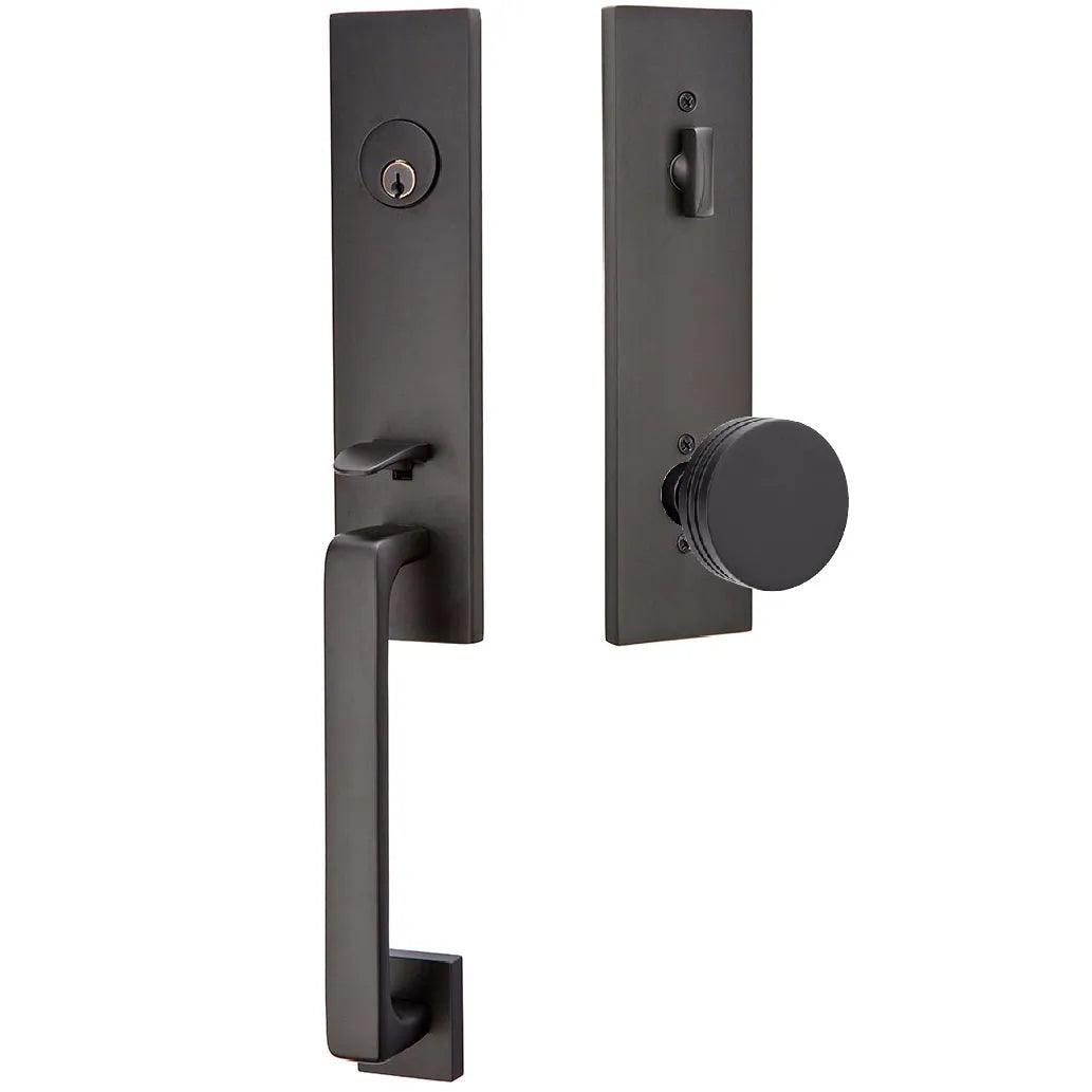Emtek Davos Handleset with Interior Bern Knob Flat Black