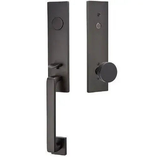 Emtek Davos Handleset with Interior Bern Knob in Flat Black finish