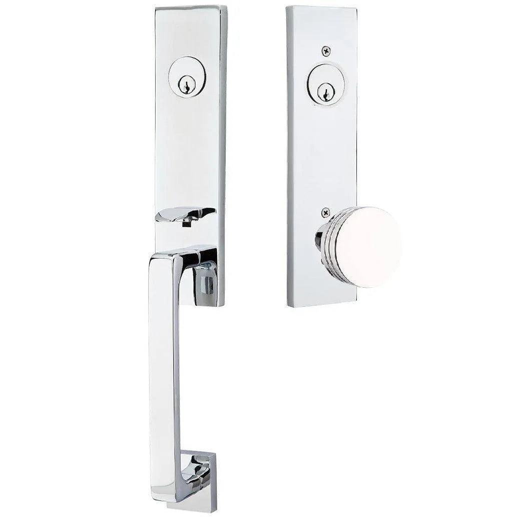 Emtek Davos Handleset with Interior Bern Knob Polished Chrome