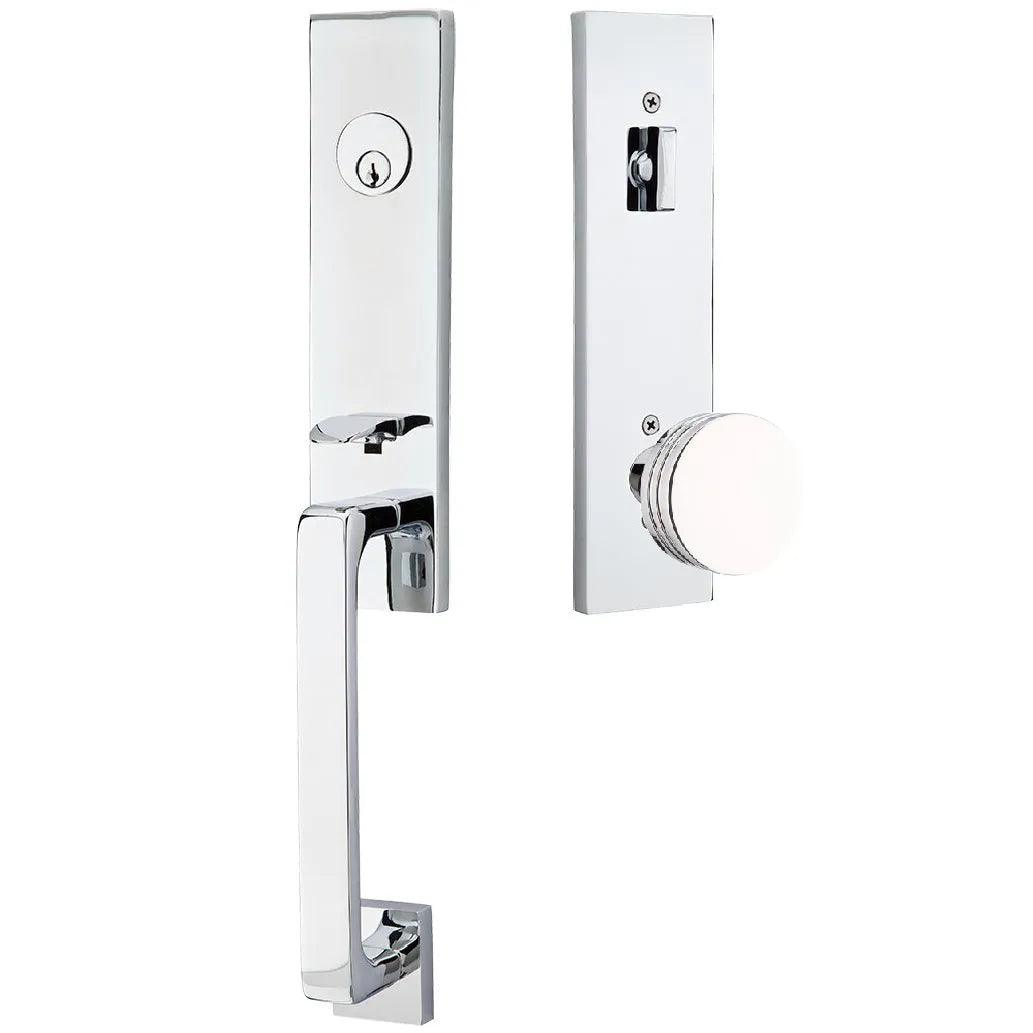 Emtek Davos Handleset with Interior Bern Knob Polished Chrome