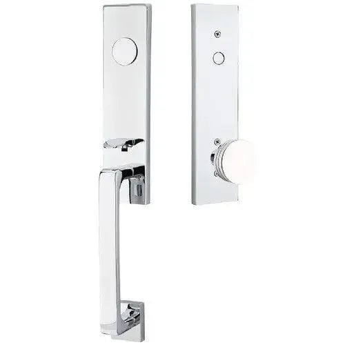 Emtek Davos Handleset with Interior Bern Knob in Polished Chrome finish