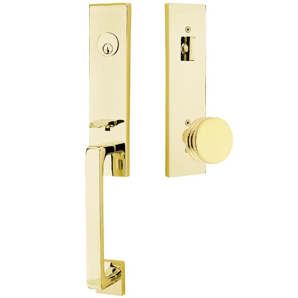 Emtek Davos Handleset with Interior Bern Knob Unlacquered Brass
