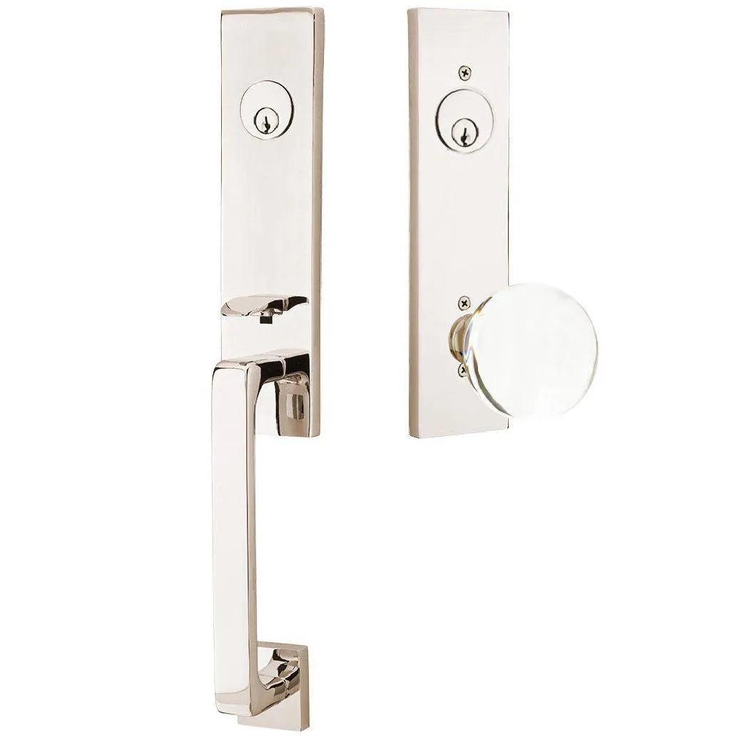 Emtek Davos Handleset with Interior Bristol Knob Lifetime Polished Nickel