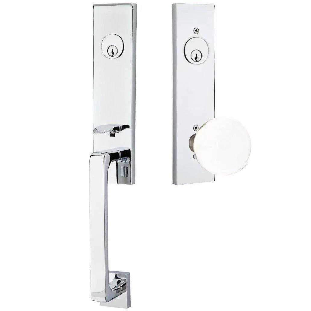 Emtek Davos Handleset with Interior Bristol Knob Polished Chrome