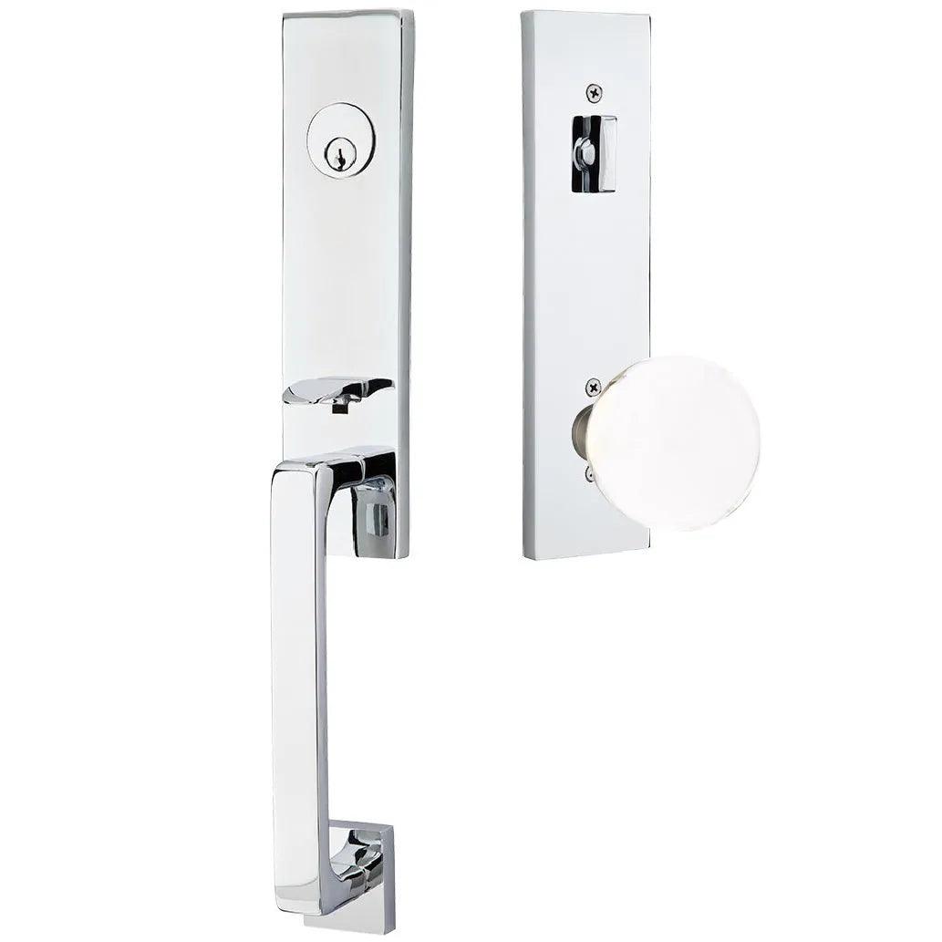 Emtek Davos Handleset with Interior Bristol Knob Polished Chrome