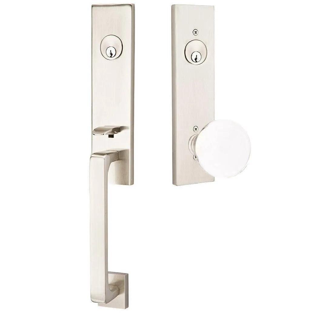 Emtek Davos Handleset with Interior Bristol Knob Satin Nickel