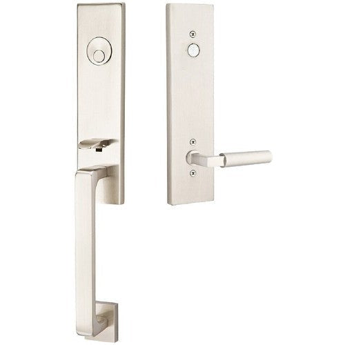 Emtek Davos Tubular Entrance Handleset With Freestone Lever in finish