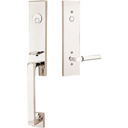 Emtek Davos Tubular Entrance Handleset With Freestone Lever in finish