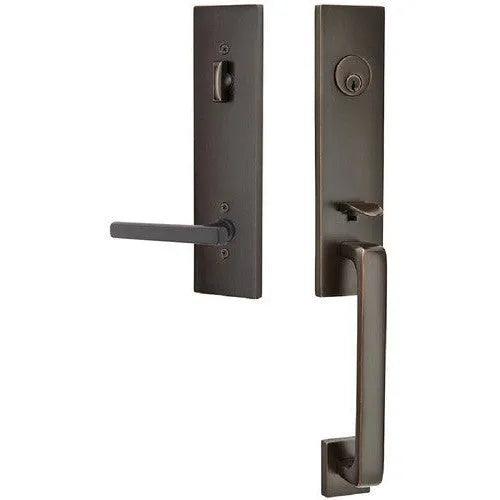 Emtek Davos Tubular Entrance Handleset With Freestone Lever Oil Rubbed Bronze