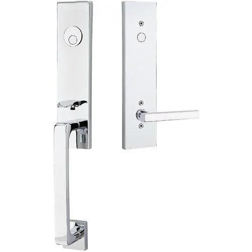 Emtek Davos Tubular Entrance Handleset With Freestone Lever Polished Chrome