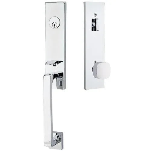 EmtekEmtek Davos Tubular Entrance Handleset With Freestone Square Knob in 