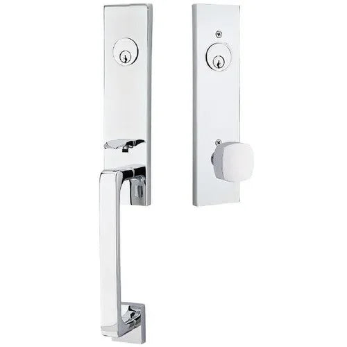 EmtekEmtek Davos Tubular Entrance Handleset With Freestone Square Knob in 