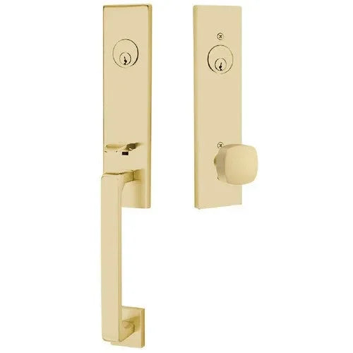 EmtekEmtek Davos Tubular Entrance Handleset With Freestone Square Knob in 
