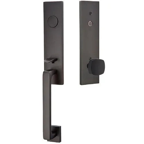 EmtekEmtek Davos Tubular Entrance Handleset With Freestone Square Knob in 