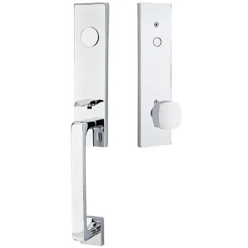 EmtekEmtek Davos Tubular Entrance Handleset With Freestone Square Knob in 