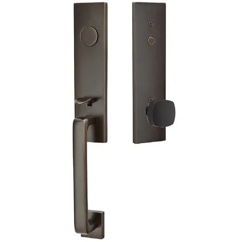 EmtekEmtek Davos Tubular Entrance Handleset With Freestone Square Knob in 