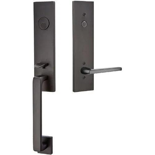 Emtek Davos Tubular Entrance Handleset With Helios Lever Flat Black